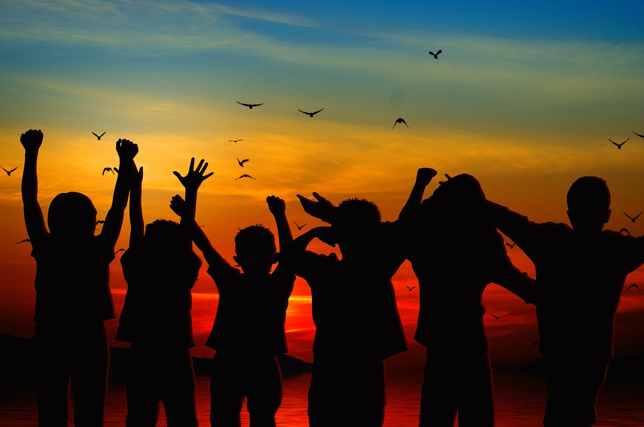 children, silhouette, nature