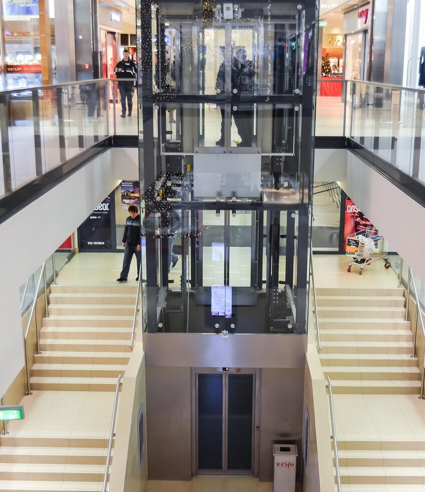 elevator, shopping mall, shopping